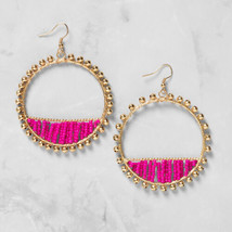 Plunder Earrings (New) Haven - Gold Hoops W/ Fuchsia Seed Beads 3.25&quot;DRP (PE907) - £17.71 GBP