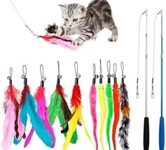 JIARON Cat Toys Feather Toy, 2PCS Retractable Wand and 10PCS Replacement Teaser - £8.74 GBP