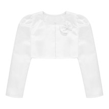 Kids Girls Solid Color Satin Bolero Jacket Puff Long Sleeves Coat Bow with Beads - £48.16 GBP