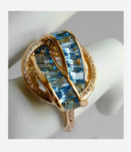 Gold And Blue Gem Rhinestone Ring Size 6 - $34.99