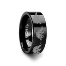 Dinosaur Stegasaurus Prehistoric Paleo Engraved Flat Black Tungsten Ring - 6mm - $249.99