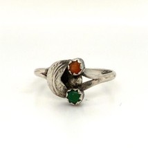 Vintage Sterling Handmade Native American Navajo Coral Turquoise Leaf Ri... - $37.62