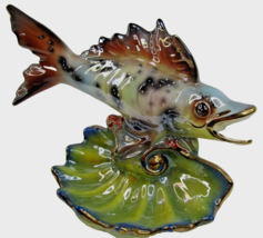 13in Mid-Century Italy Ceramic Lusterware Fish Sculpture Shell Trinket Dish - £76.63 GBP