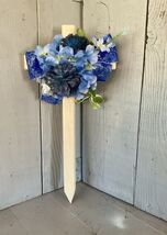 Cemetery cross , grave decoration, blue flowers for grave at cemetery - $25.73