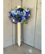 Cemetery cross , grave decoration, blue flowers for grave at cemetery - $25.73