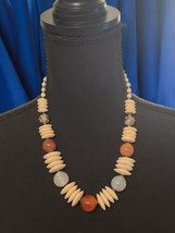 Vintage Boho Necklace Cream Disk Beads Reddish-Brown Opal Accent Beads 1... - $35.99