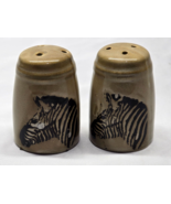 Vintage Salt &amp; Pepper Shakers &amp; Stoppers Zebra Design Stoneware Pottery ... - $14.50