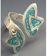 VTG NAVAJO Style Mexican STERLING SILVER WRAP TURQUOISE RING ADJUSTABLE ... - $37.99