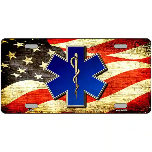 EMT Logo With USA Flag Metal Novelty License Plate 6&quot; x 12&quot; - €8,68 EUR