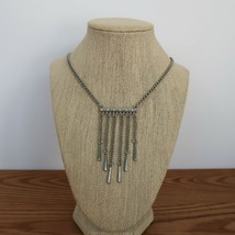 Vtg silver tone chain necklace staggered length chain &amp; teardrop dangle ... - £11.91 GBP