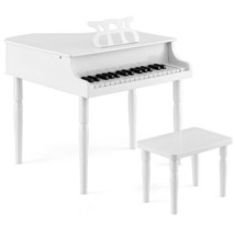30-Key Wood Toy Kids Grand Piano with Bench and Music Rack-White - Color: White - $203.09 CAD