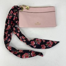 Juicy Couture Wristlet Light Pink Pouch Black Scarf Roses Clutch Gold Logo Charm - £11.81 GBP