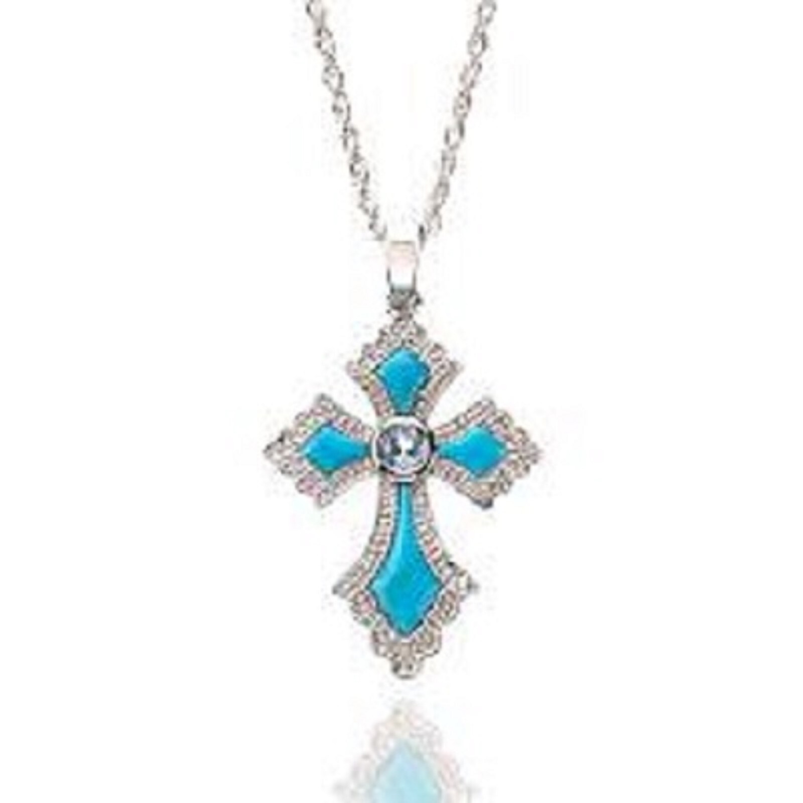 Lenox Turquoise Cross Necklace Blue Topaz Stone Sterling Silver Chain 18... - $128.25