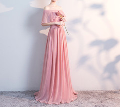 BLUSH Chiffon Bridesmaid Dresses Blush Pink Spaghetti Cap Sleeve Maxi Prom Dress image 2