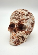 Amber Calcite Skull, Natural Gemstone, Hand Carved Swirling Design On Su... - $44.54