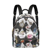 Black and White Wonderland PU Leather Leisure Backpack School Daypack - £29.09 GBP