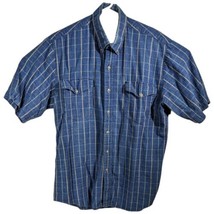 Roper Blue Western Rodeo Shirt Mens Blue Gray Western Metal Button Plaid - $30.06