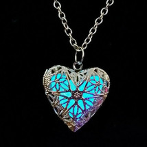 Heart Pendant Luminous Glow In The Dark Locket Glowing Necklace Women Jewelry - £7.94 GBP