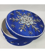 Vintage Snowflake Beaded Trinket Container w/ Lid Blue Approx 7x3 Inch - €9,78 EUR