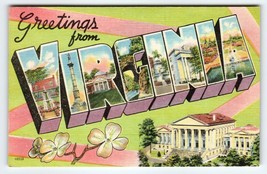 Greetings From Virginia Large Big Letter Linen Postcard Vintage Colourpi... - $9.00