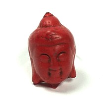 Buddha Face Ring Carved Red Stone Adjustable Jeweled - $16.00