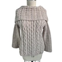 Silvia Novelli Sz L Tan Wool Blend Sweater Cable knit Oversized High Cow... - $31.18