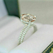 2.20Ct Oval Cut Peach Morganite Wedding Bridal Ring Set In 14K White Gold Finish - £106.80 GBP