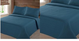  Teal Nena Solid Closout Quilt Bedding Bedspread Coverlet Pillow Cases Set - £46.40 GBP