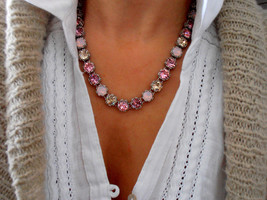 Rose water Opal Art Deco Choker Necklace w/ Swarovski Crystal / Art Deco Collet  - £74.72 GBP