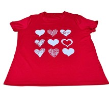 Red Hearts Print T-Shirt Valentine&#39;s Day Top Short Sleeve Womans Plus Si... - $280.63 MXN