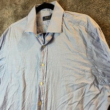 Ralph Lauren Dress Shirt Mens 17.5 36/37 Light Blue Glenn Check Plaid Pr... - $13.89