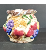 Kirkland Ceramic SUGAR BOWL Fall AUTUMN APPLES GRAPES 4 1/2&#39; Hand Painte... - $8.54