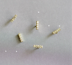 14ct Solid Gold Sparkle Wand Zirconia Stud Earrings - 14k, tiny, panel, handmade - £91.69 GBP