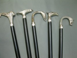 SET OF 5 PCS Victorian Brass Silver Handle Wooden Walking Stick Antique Cane New - £117.64 GBP