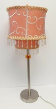 RETRO LAMP W Double Embroidered Beaded Shade Acrylic Embellishment Pink 25&quot;x10&quot; - £117.91 GBP