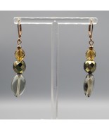Vintage Dangle Earrings Glass Bead Green Yellow Leverback Pierced - $278.75 MXN