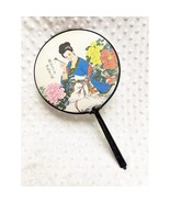 Vintage Japanese Paddle Fan w/Hand Painted Silk Geisha, Black Tasseled H... - $217.70 MXN