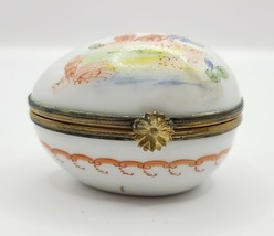 Limoges Hand-Painted Porcelain Egg Trinket Box Floral Design &amp; Brass Closure - $37.00