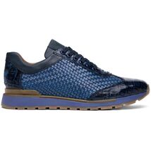 calfskin and genuine caiman crocodile fashion sneaker Shoes Roma Navy image 2