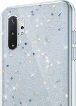 For Samsung Galaxy Note 10+ Plus - Hard Rubber Case Cover Clear Glitter Stars - £10.22 GBP