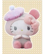 Japan Panda Hello Kitty Artist Hat &amp; Ribbon Big plush ver.2 35cm Birthda... - $50.21