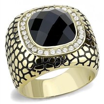 TK3221 IP Gold Stainless Steel Ring with Synthetic Jet Glass Center - Men&#39;s - $34.49