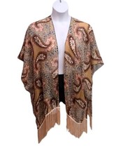 Fringed Kimono Womens OS Paisley Print Lightweight Open Front  Cover Up ... - $11.88