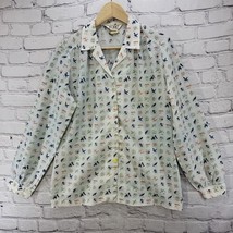 Vintage Koret Blouse Womens Sz 14 Bird Print Top Button Shirt Polyester  Flaw - $19.79