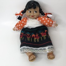 Mexican Girl Folk Art Doll Sandals Wool Skirt w/Man &amp; Burro Mexico Souvenir - £10.15 GBP