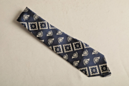 Haband Como Italy Men&#39;s Navy Blue Ivory Tie Fox Horn Geometric 3.5&quot;  x 54&quot; VTG - £17.34 GBP