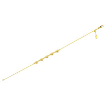 14K Solid Yellow Gold 5 Puff Heart Center Dangle Mini Dog Tag Bracelet - £221.98 GBP