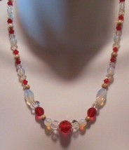 Vintage Multi-faceted Crystal &amp; Moonstone Glass Bead Necklace - £50.63 GBP