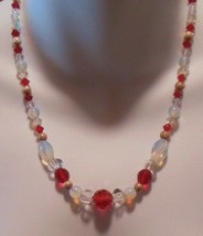 Vintage Multi-faceted Crystal &amp; Moonstone Glass Bead Necklace - £51.25 GBP