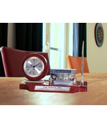 Business Card Holder Silver Clock Case Display Metal Pen Desktop Engrave... - $190.50 CAD